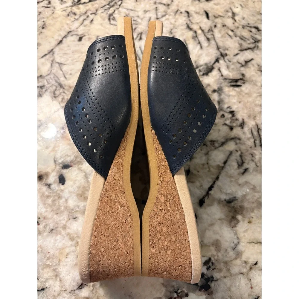Werishofer Sandals US 8 Navy Leather Cork Wedge Comfort Boho Grandmacore